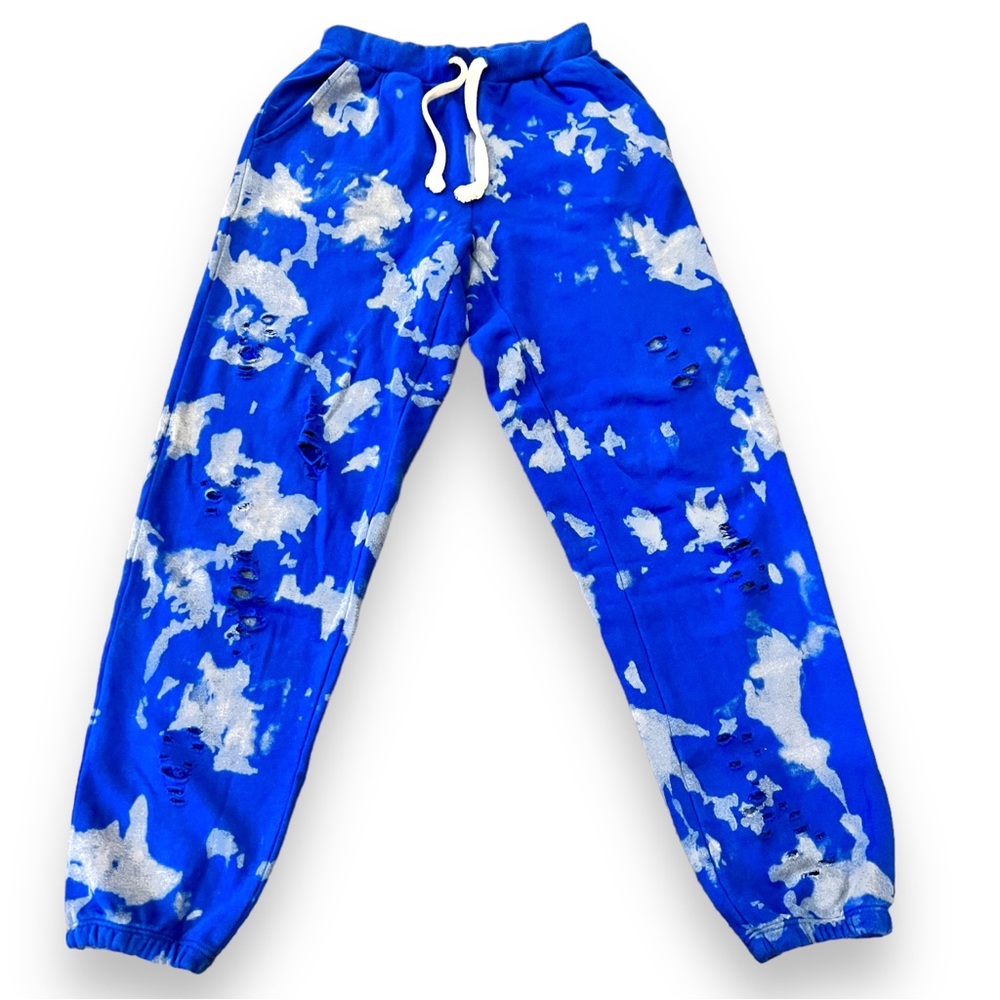 KatieJ NYC Tween sized Large White and Blue Tie Dye Sweatpants.